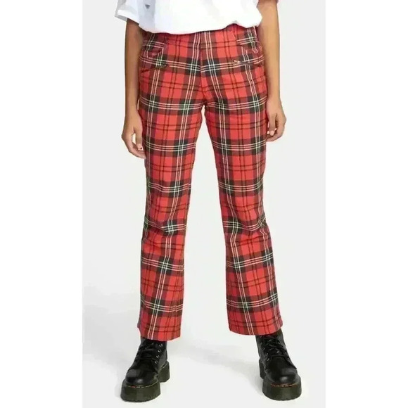 RVCA x Stella Maxwell NWT Women’s Ramone Pants Size 29 Red Plaid Punk Grunge Emo - Picture 4 of 16